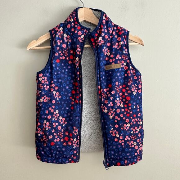 Reversible Vest Floral Buffalo David Bitton 7 8 Girls Blue Floral Sherpa Fleece - Picture 6 of 10